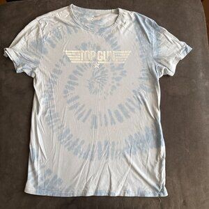Top Gun Tie-Dye T-Shirt By Lucky Brand Light Blue L Cotton Blend Mens